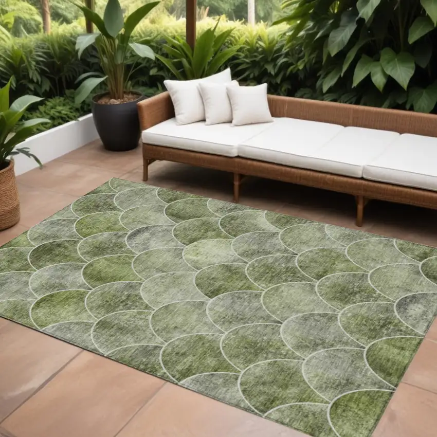 Green And Ivory Abstract Washable Indoor Outdoor Area Rug Photo 1