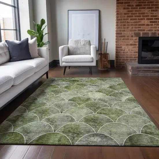 Green And Ivory Abstract Washable Indoor Outdoor Area Rug Photo 7