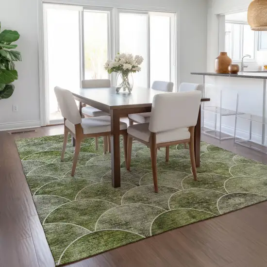 Green And Ivory Abstract Washable Indoor Outdoor Area Rug Photo 8