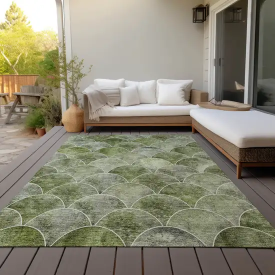 Green And Ivory Abstract Washable Indoor Outdoor Area Rug Photo 9
