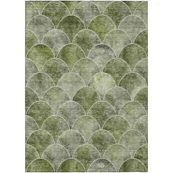 Green And Ivory Abstract Washable Indoor Outdoor Area Rug Photo 2