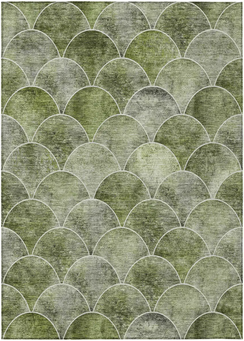 Green And Ivory Abstract Washable Indoor Outdoor Area Rug Photo 2
