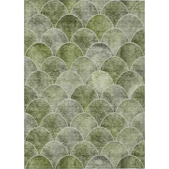 Green And Ivory Abstract Washable Indoor Outdoor Area Rug Photo 3