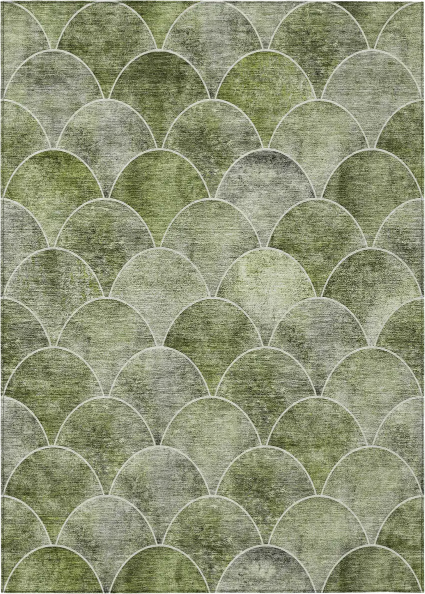 Green And Ivory Abstract Washable Indoor Outdoor Area Rug Photo 3