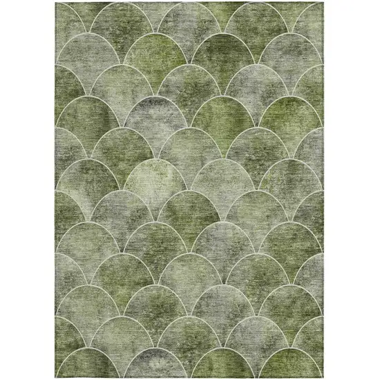 Green And Ivory Abstract Washable Indoor Outdoor Area Rug Photo 5