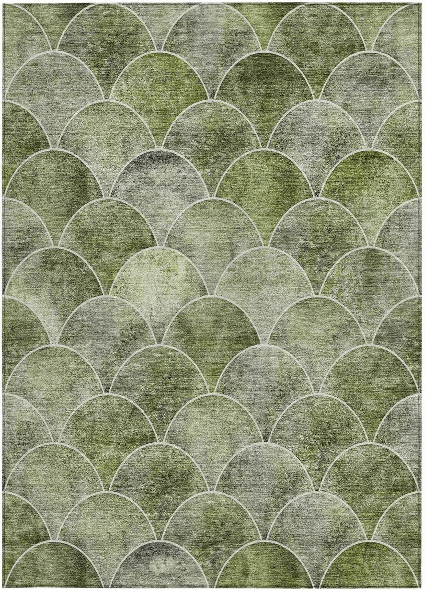 Green And Ivory Abstract Washable Indoor Outdoor Area Rug Photo 5