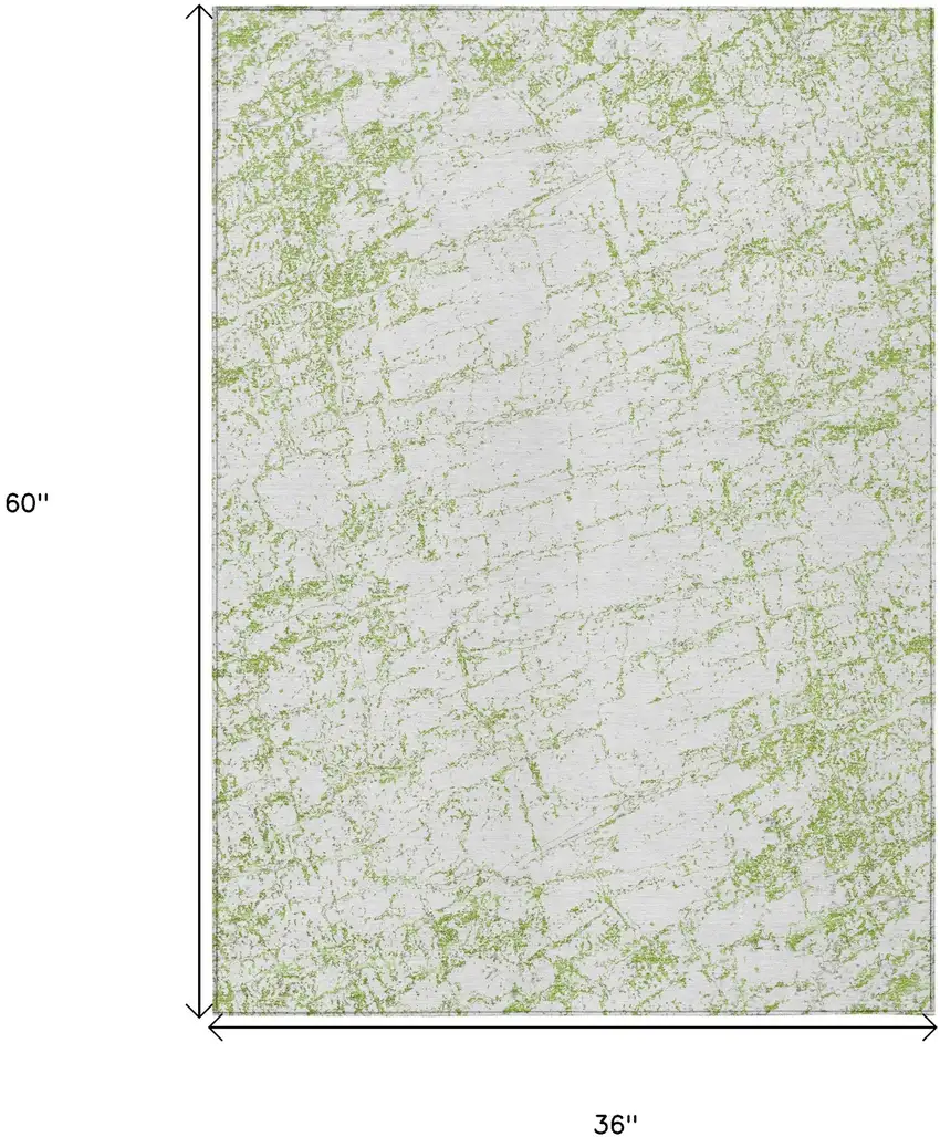 Green And Ivory Abstract Washable Indoor Outdoor Area Rug Photo 3
