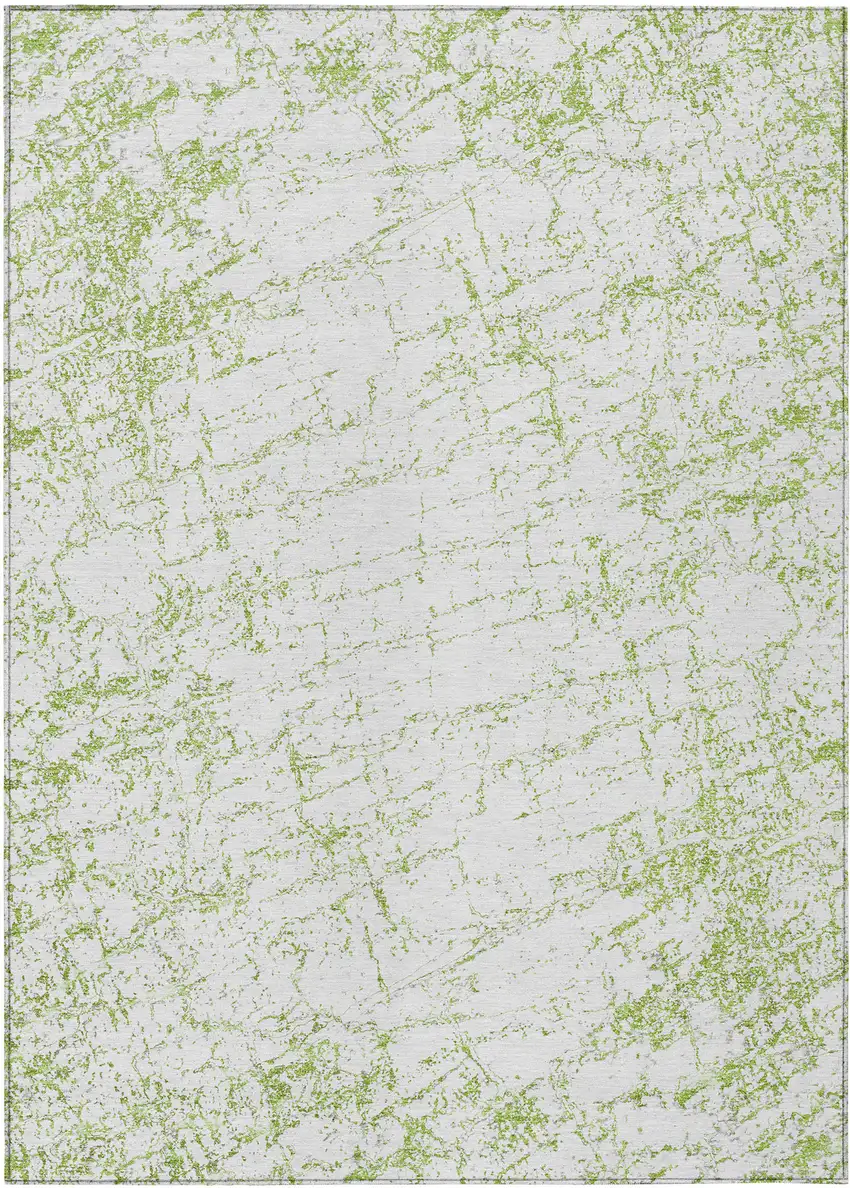 Green And Ivory Abstract Washable Indoor Outdoor Area Rug Photo 2
