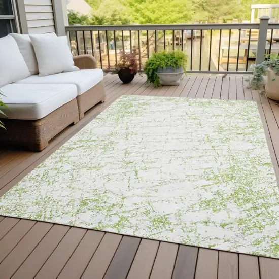Green And Ivory Abstract Washable Indoor Outdoor Area Rug Photo 6
