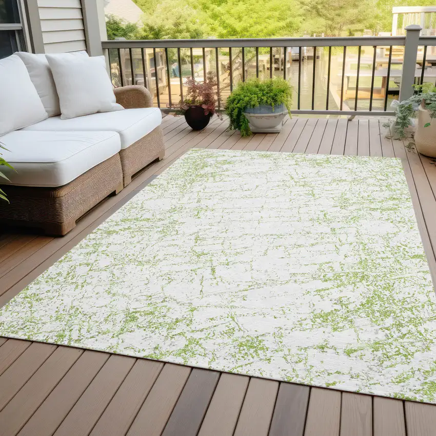 Green And Ivory Abstract Washable Indoor Outdoor Area Rug Photo 6