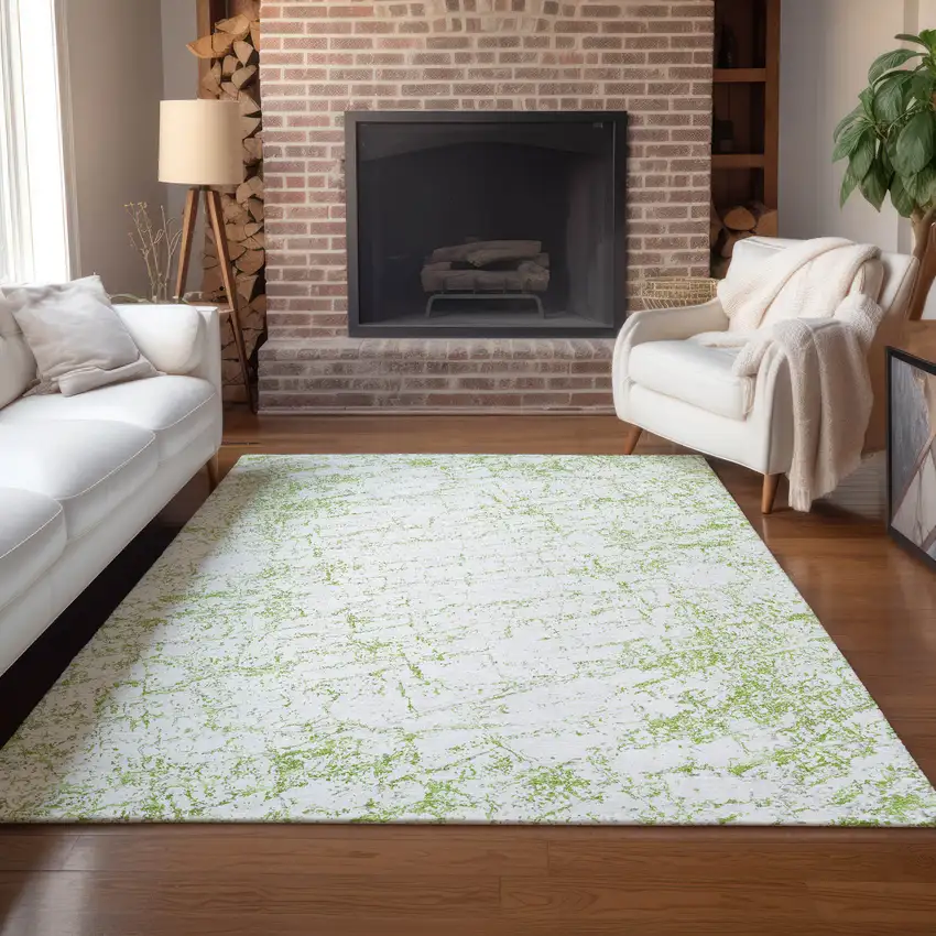 Green And Ivory Abstract Washable Indoor Outdoor Area Rug Photo 7
