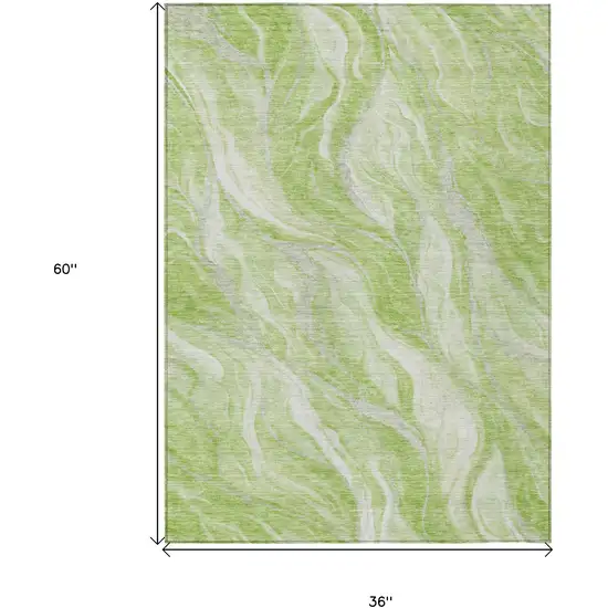 Green And Ivory Abstract Washable Indoor Outdoor Area Rug Photo 3