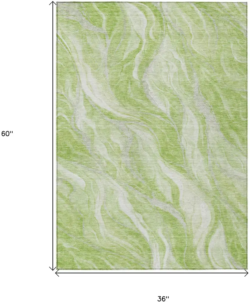 Green And Ivory Abstract Washable Indoor Outdoor Area Rug Photo 3