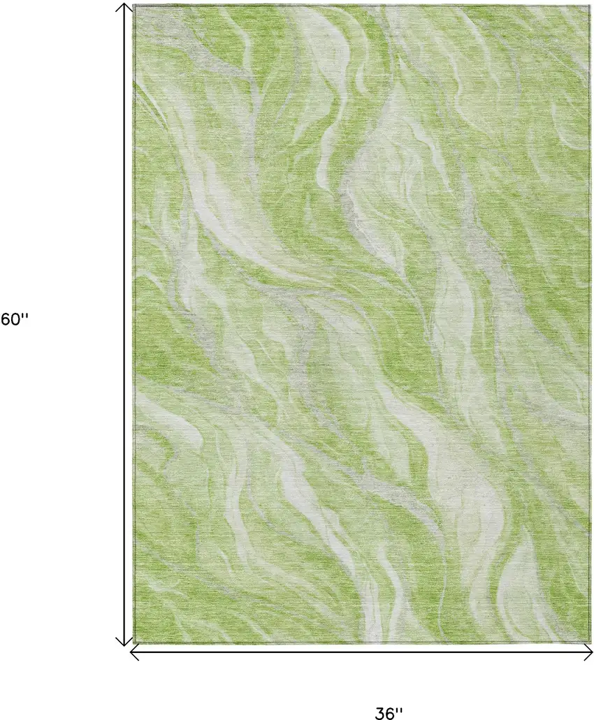 Green And Ivory Abstract Washable Indoor Outdoor Area Rug Photo 3