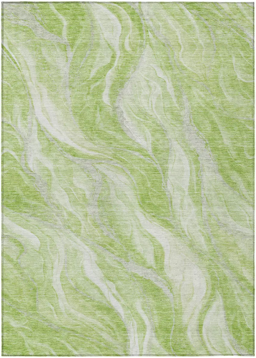 Green And Ivory Abstract Washable Indoor Outdoor Area Rug Photo 1