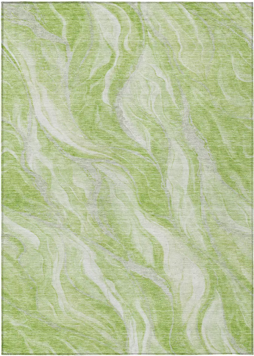 Green And Ivory Abstract Washable Indoor Outdoor Area Rug Photo 1