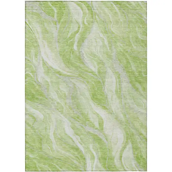 Green And Ivory Abstract Washable Indoor Outdoor Area Rug Photo 1