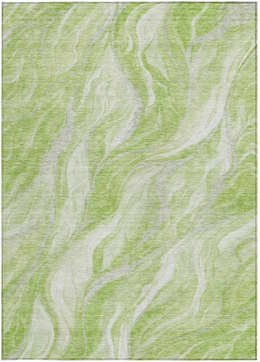 Green And Ivory Abstract Washable Indoor Outdoor Area Rug Photo 5