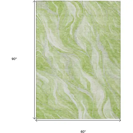 Green And Ivory Abstract Washable Indoor Outdoor Area Rug Photo 3
