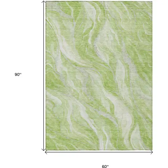 Green And Ivory Abstract Washable Indoor Outdoor Area Rug Photo 3