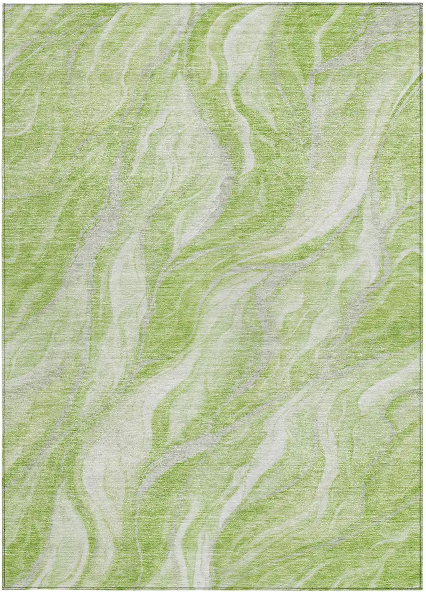 Green And Ivory Abstract Washable Indoor Outdoor Area Rug Photo 5