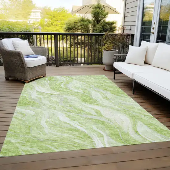 Green And Ivory Abstract Washable Indoor Outdoor Area Rug Photo 9