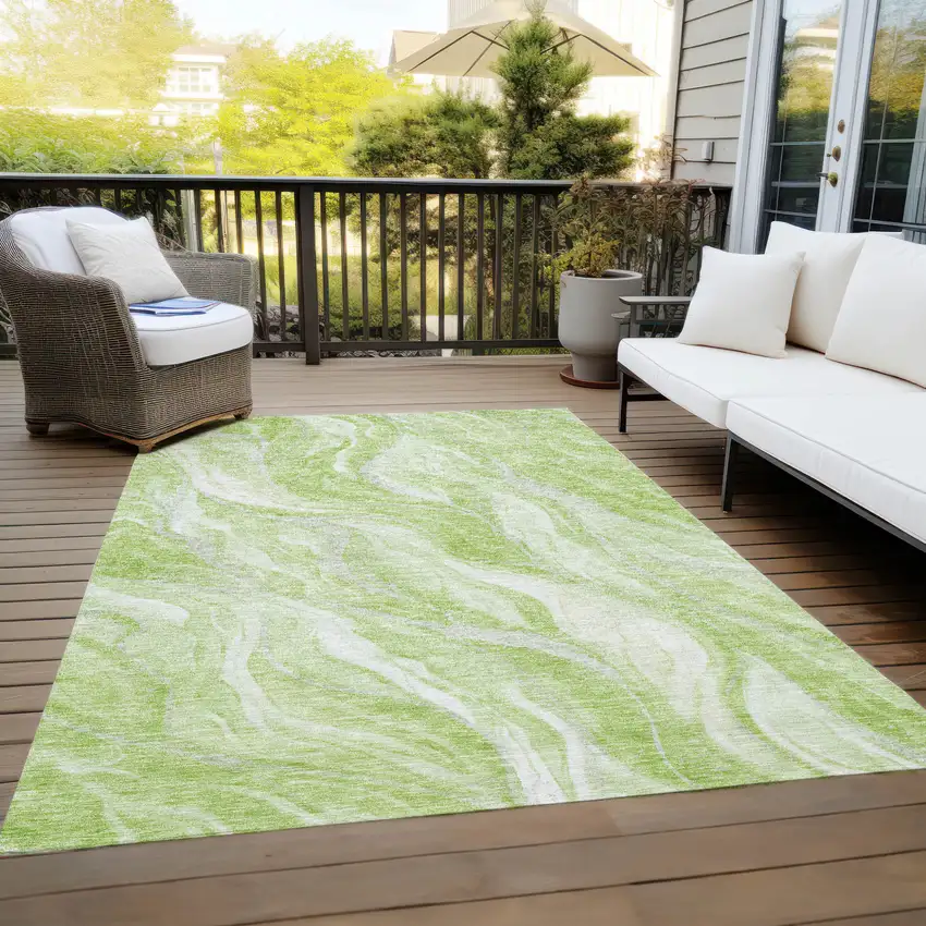 Green And Ivory Abstract Washable Indoor Outdoor Area Rug Photo 9