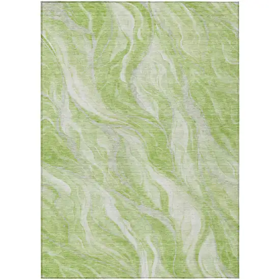 Green And Ivory Abstract Washable Indoor Outdoor Area Rug Photo 1