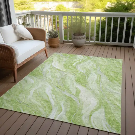 Green And Ivory Abstract Washable Indoor Outdoor Area Rug Photo 6