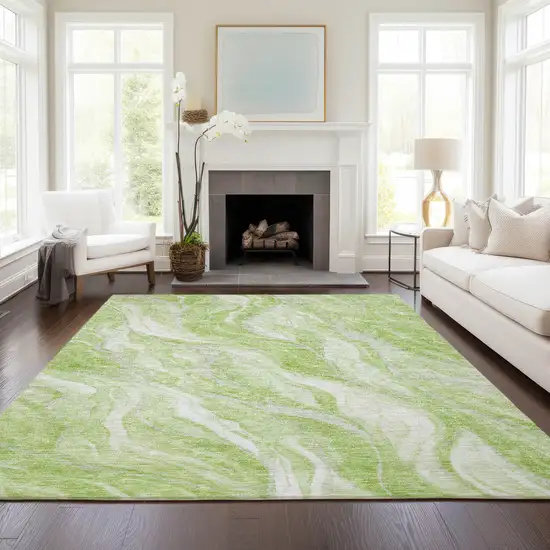 Green And Ivory Abstract Washable Indoor Outdoor Area Rug Photo 7