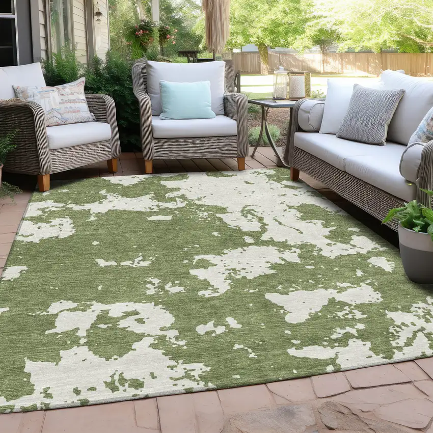 Green And Ivory Abstract Washable Indoor Outdoor Area Rug Photo 8