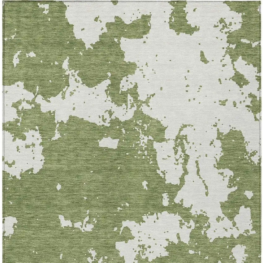 Green And Ivory Abstract Washable Indoor Outdoor Area Rug Photo 7