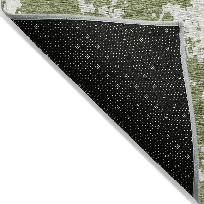 Green And Ivory Abstract Washable Indoor Outdoor Area Rug Photo 4