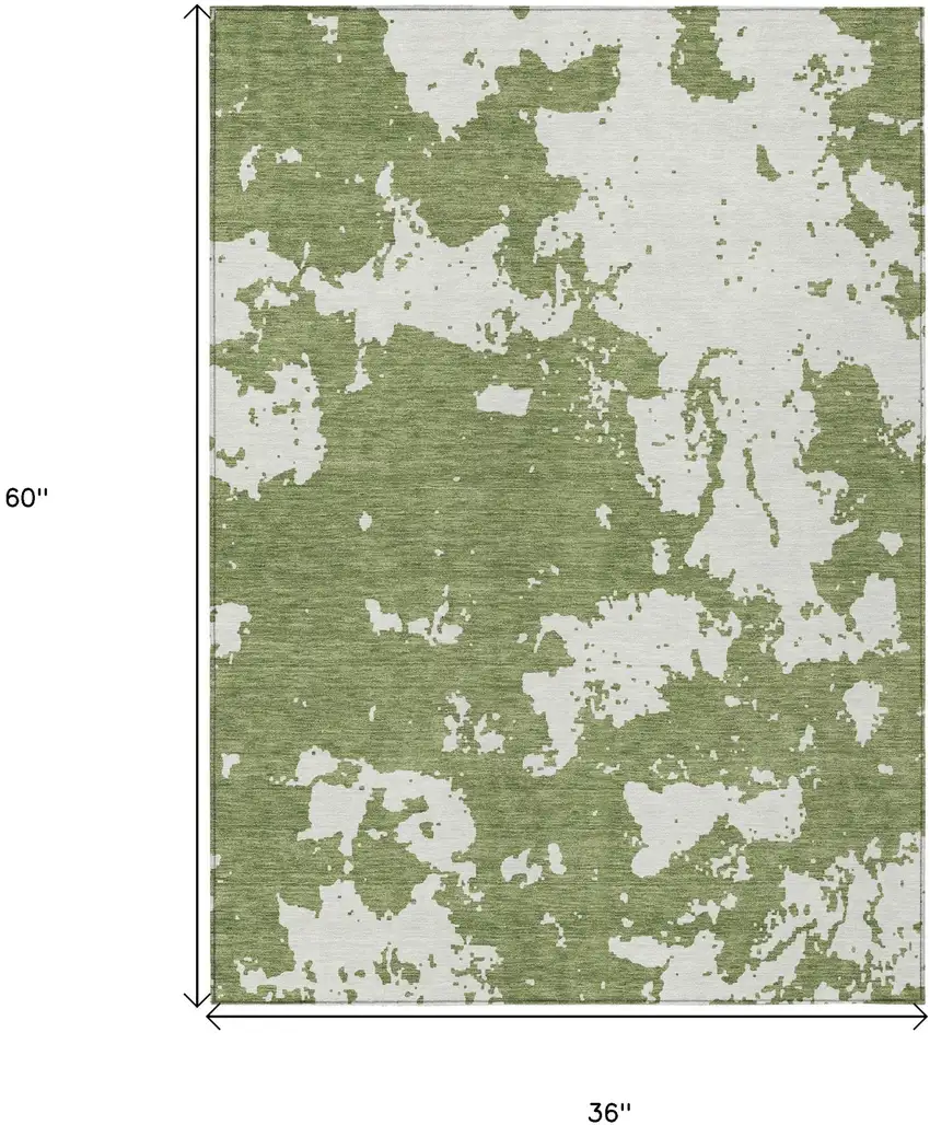 Green And Ivory Abstract Washable Indoor Outdoor Area Rug Photo 3