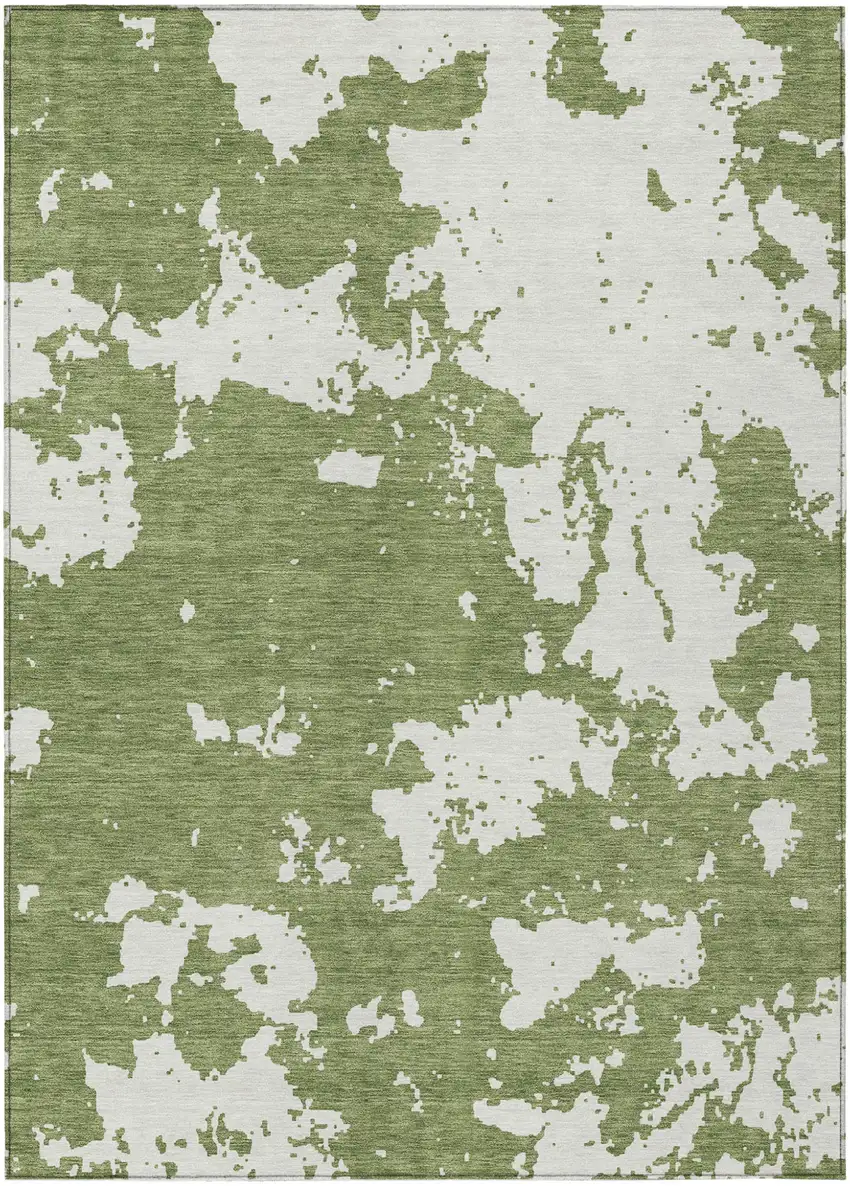 Green And Ivory Abstract Washable Indoor Outdoor Area Rug Photo 2