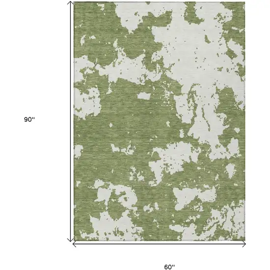 Green And Ivory Abstract Washable Indoor Outdoor Area Rug Photo 3