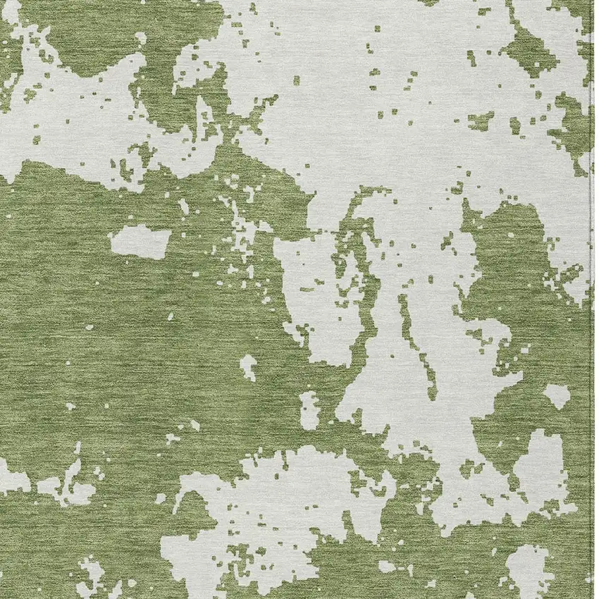 Green And Ivory Abstract Washable Indoor Outdoor Area Rug Photo 6