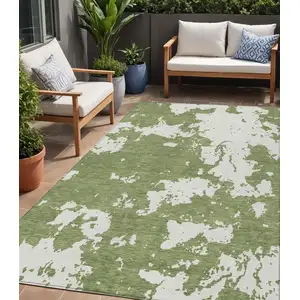 Photo of Green And Ivory Abstract Washable Indoor Outdoor Area Rug