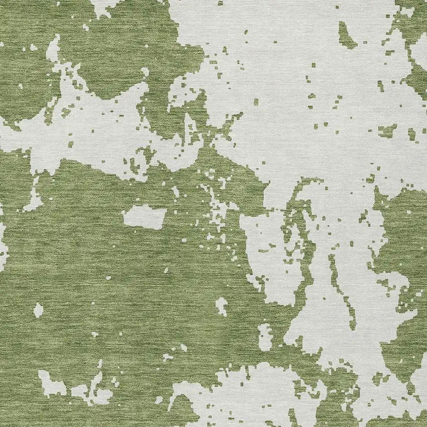 Green And Ivory Abstract Washable Indoor Outdoor Area Rug Photo 6