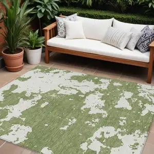 Photo of Green And Ivory Abstract Washable Indoor Outdoor Area Rug