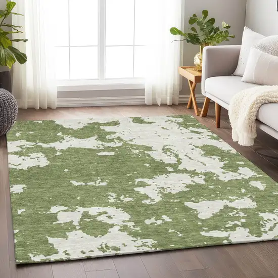 Green And Ivory Abstract Washable Indoor Outdoor Area Rug Photo 7