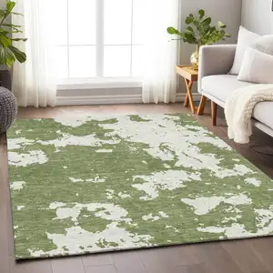 Photo of Green And Ivory Abstract Washable Indoor Outdoor Area Rug