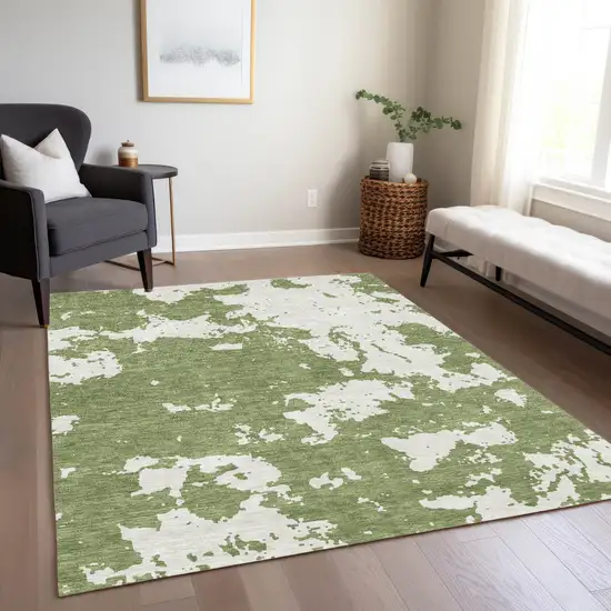 Green And Ivory Abstract Washable Indoor Outdoor Area Rug Photo 8