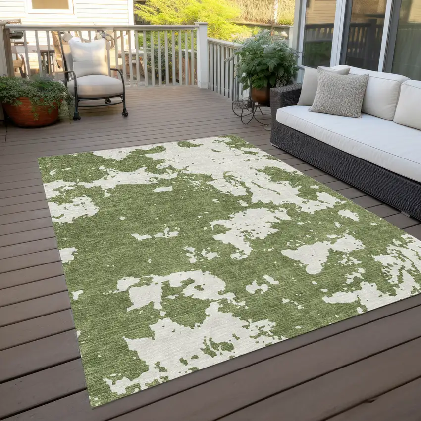 Green And Ivory Abstract Washable Indoor Outdoor Area Rug Photo 9