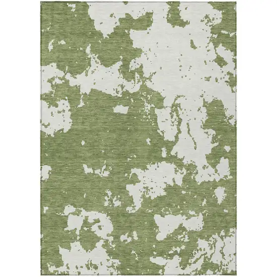 Green And Ivory Abstract Washable Indoor Outdoor Area Rug Photo 1