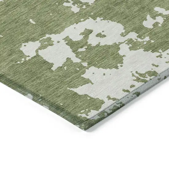 Green And Ivory Abstract Washable Indoor Outdoor Area Rug Photo 3