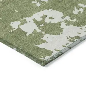 Photo of Green And Ivory Abstract Washable Indoor Outdoor Area Rug