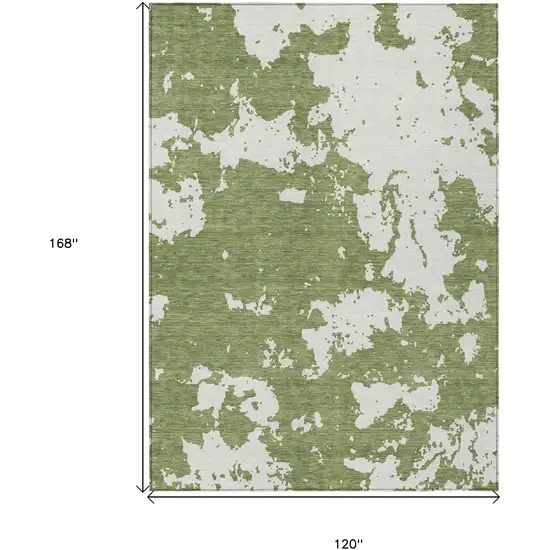 Green And Ivory Abstract Washable Indoor Outdoor Area Rug Photo 3