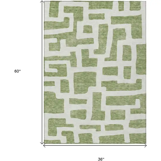 Green And Ivory Abstract Washable Indoor Outdoor Area Rug Photo 3
