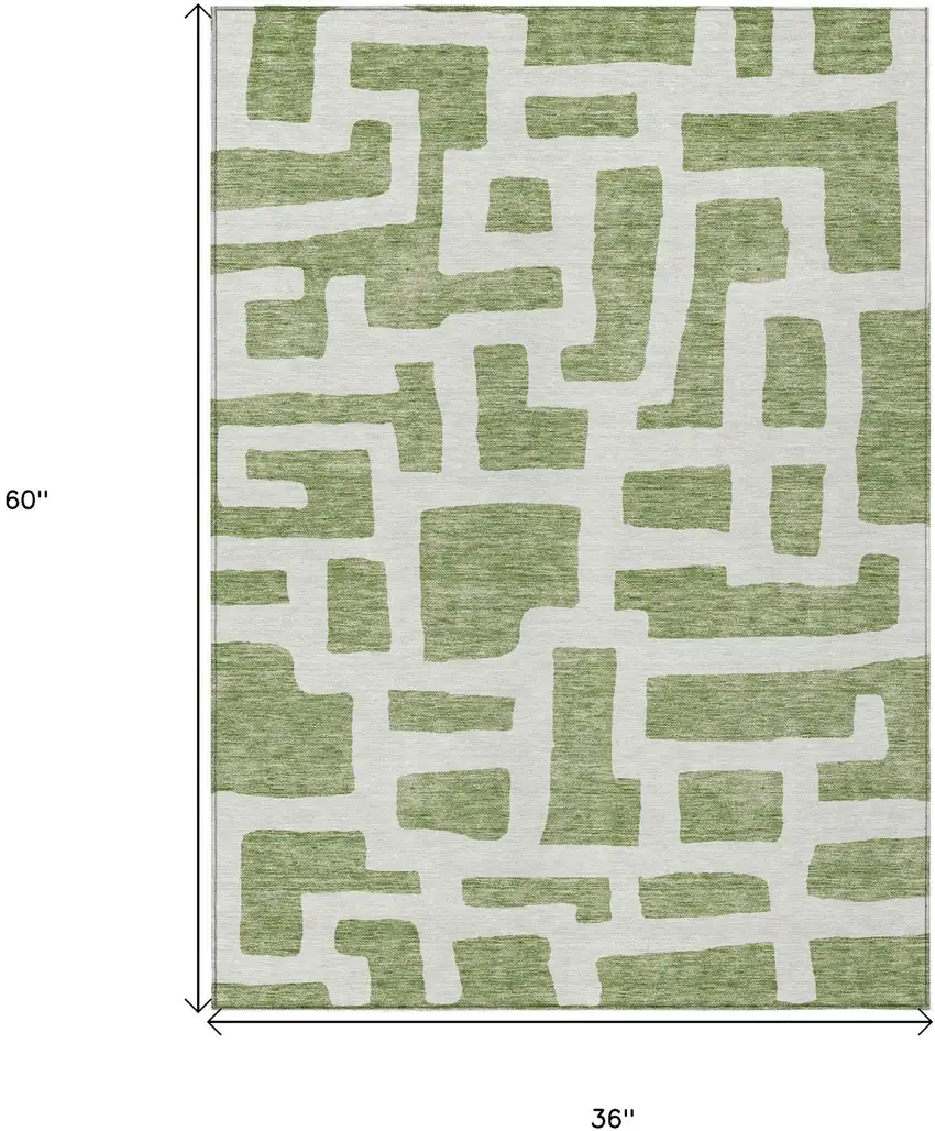 Green And Ivory Abstract Washable Indoor Outdoor Area Rug Photo 3